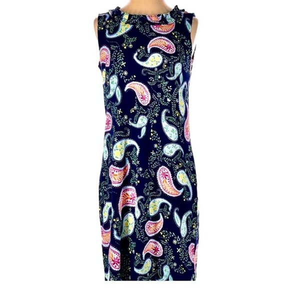 Talbots Spring Summer Paisley Print Sheath Dress Ruffle Neck Sleeveless Sz M - Picture 6 of 11